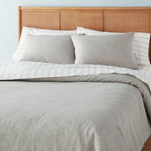 3pc King Linen Blend Duvet Set Jet Gray - Hearth & Gray - Picture 1 of 4